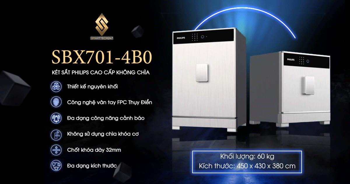 Két sắt vân tay thông minh cao cấp Philips SBX701-4B0 (60kg)
