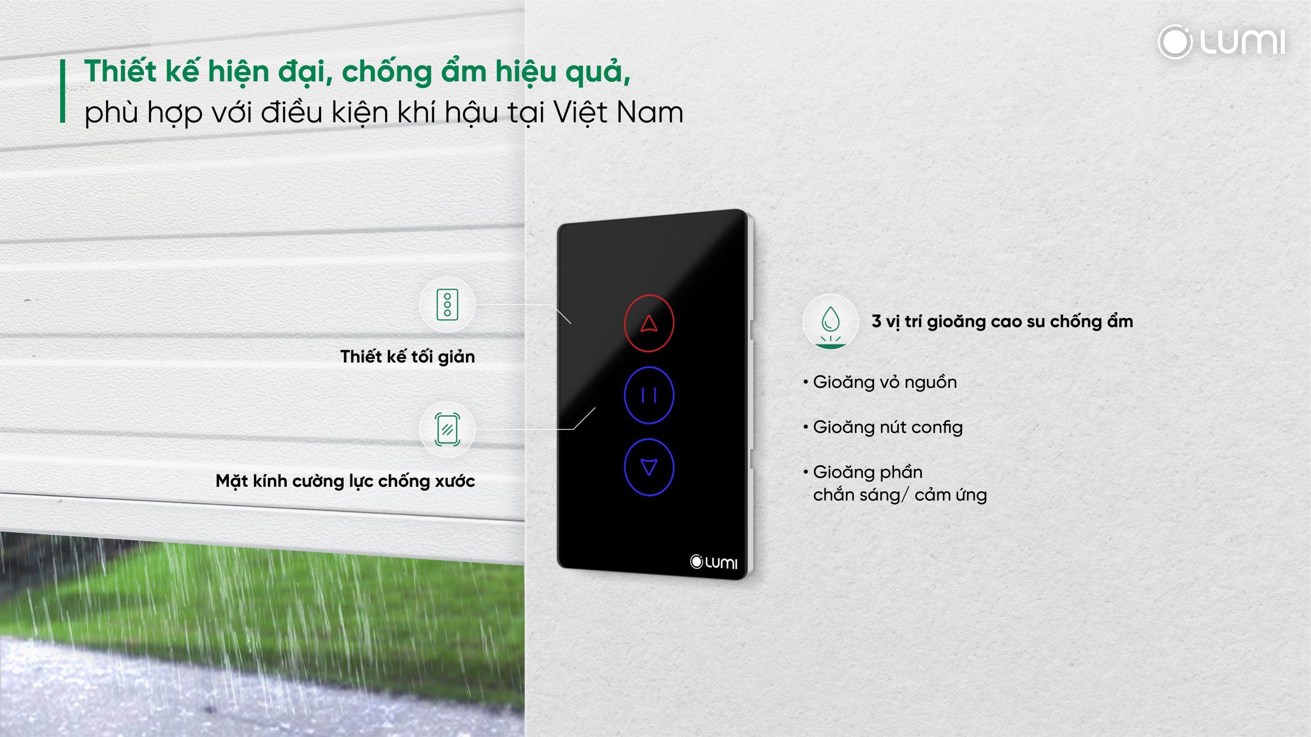 Công tắc cửa cuốn thông minh Lumi hiện đại, chống ẩm tốt