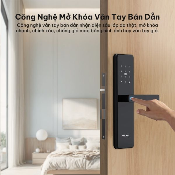 Khóa Vân Tay Hexa HX12 Khóa tay gạt cửa gỗ cửa composite chung cư - Ảnh 3