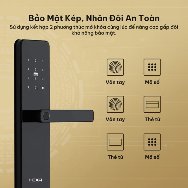 Alternative view of Khóa Vân Tay Hexa HX12 Khóa tay gạt cửa gỗ cửa composite chung cư