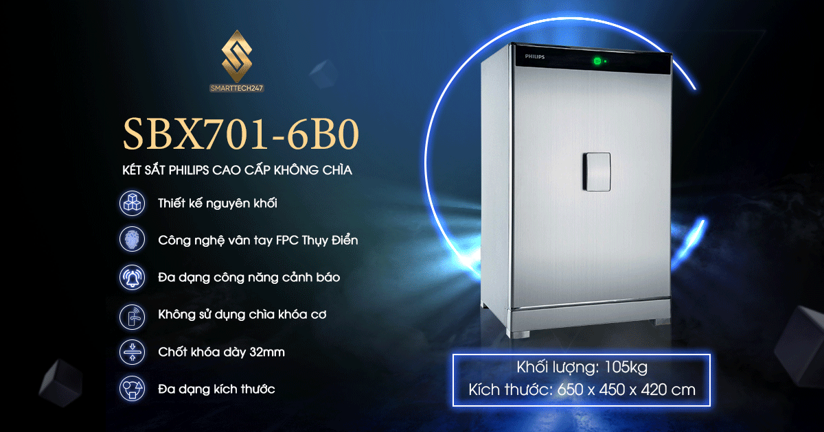 Két sắt vân tay thông minh cao cấp Philips SBX701-6B0 (105kg)