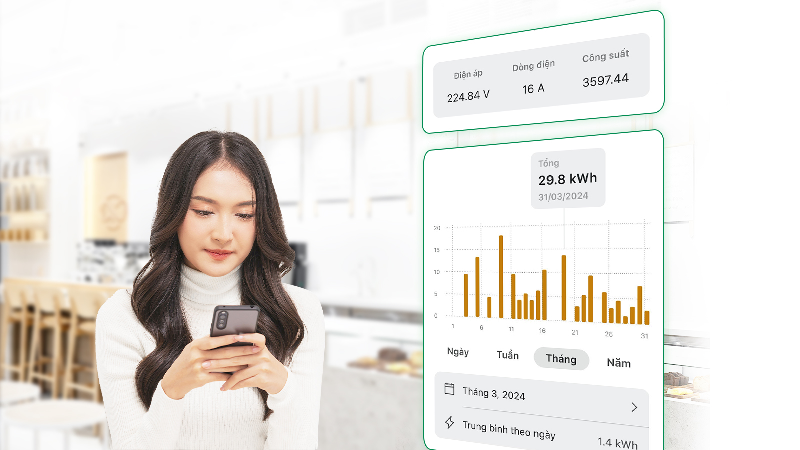 Công tắc bình nóng lạnh Wifi LM-SB/W Theo dõi thông số điện, biểu đồ thống kê điện năng của bình nóng lạnh trên app Lumi IoT