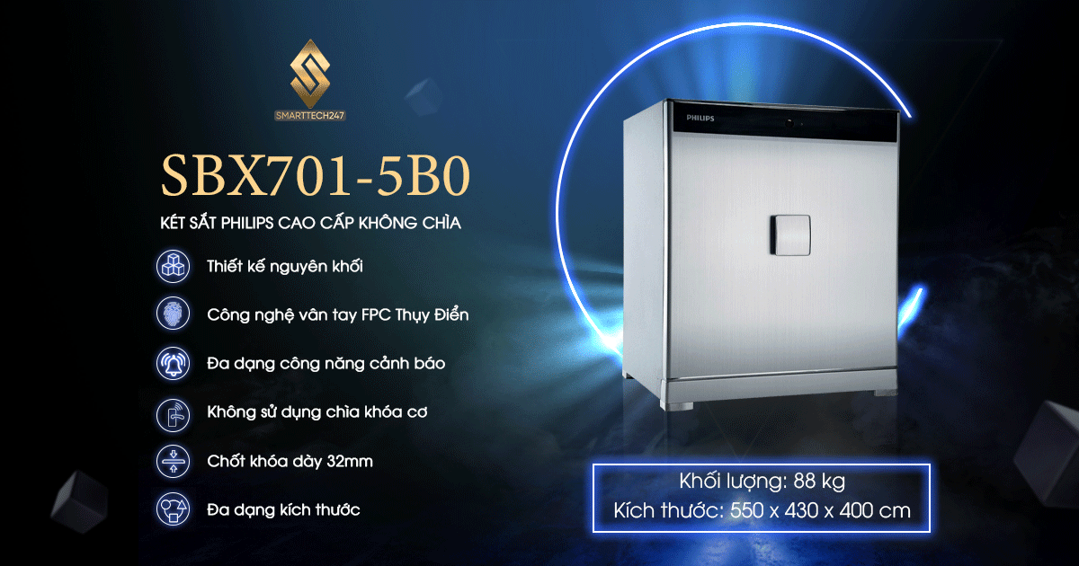 Két sắt vân tay thông minh cao cấp Philips SBX701-5B0 (88kg)